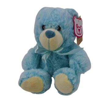 Hellblauer Plüschbär mit Schleife ca. 18 cm – weiches Kuscheltier im Geschenk-Look, ideal als Mitbringsel oder kleine Aufmerksamkeit.